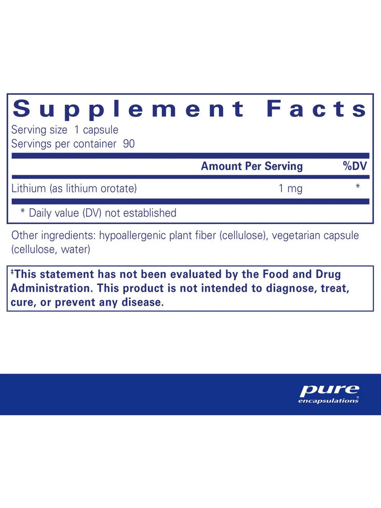 Pure Encapsulations, Lithium (Orotate) 1 mg
